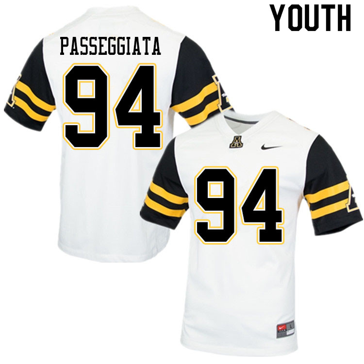 Youth #94 Stephen Passeggiata Appalachian State Mountaineers College Football Jerseys Sale-White - Click Image to Close